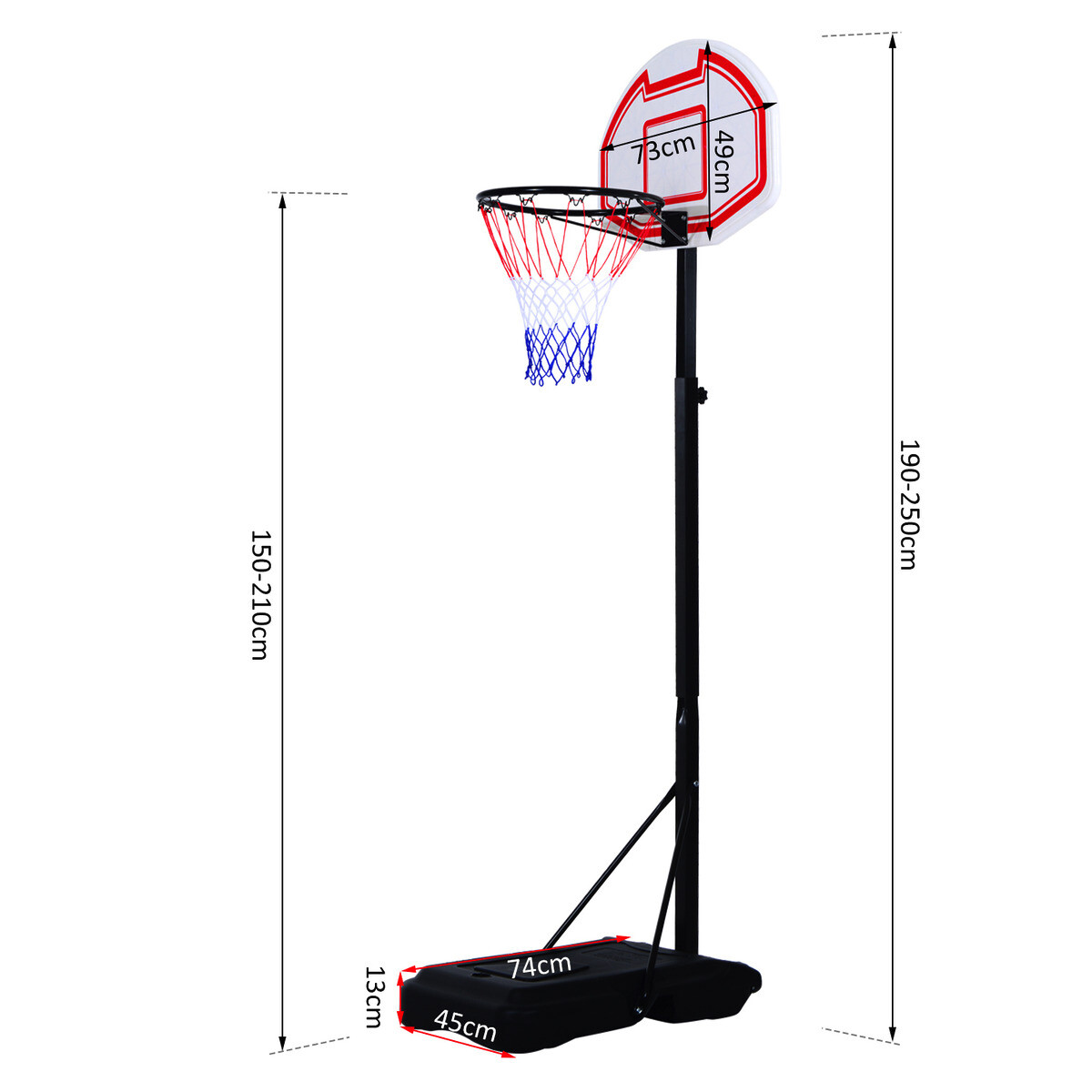 HOMCOM Basketballkorb schwarz B/H/L: ca. 73x210x74 cm