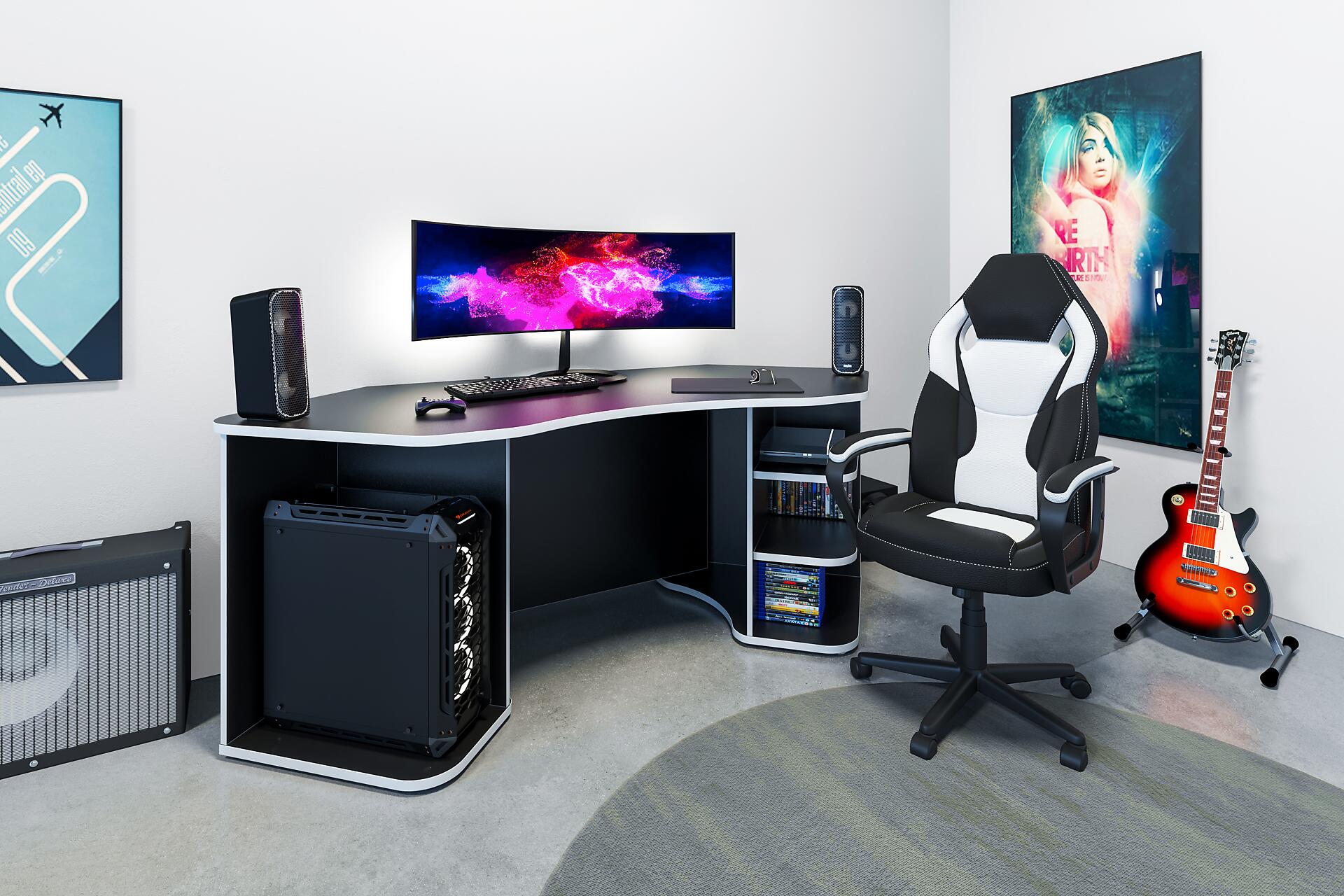 Schreibtisch THANATOS anthrazit weiß B/H/T: ca. 198x76x85 cm