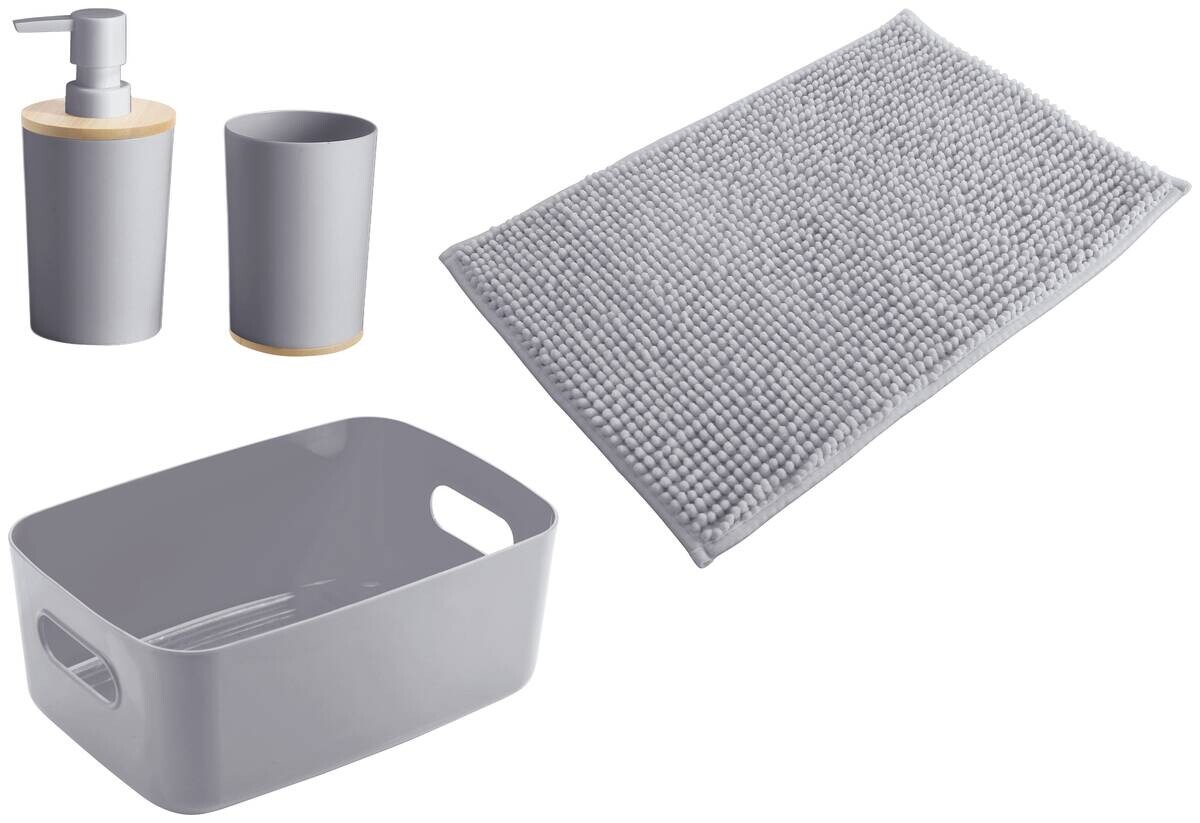 Sensation Bad-Set grau natur Kunststoff Bambus