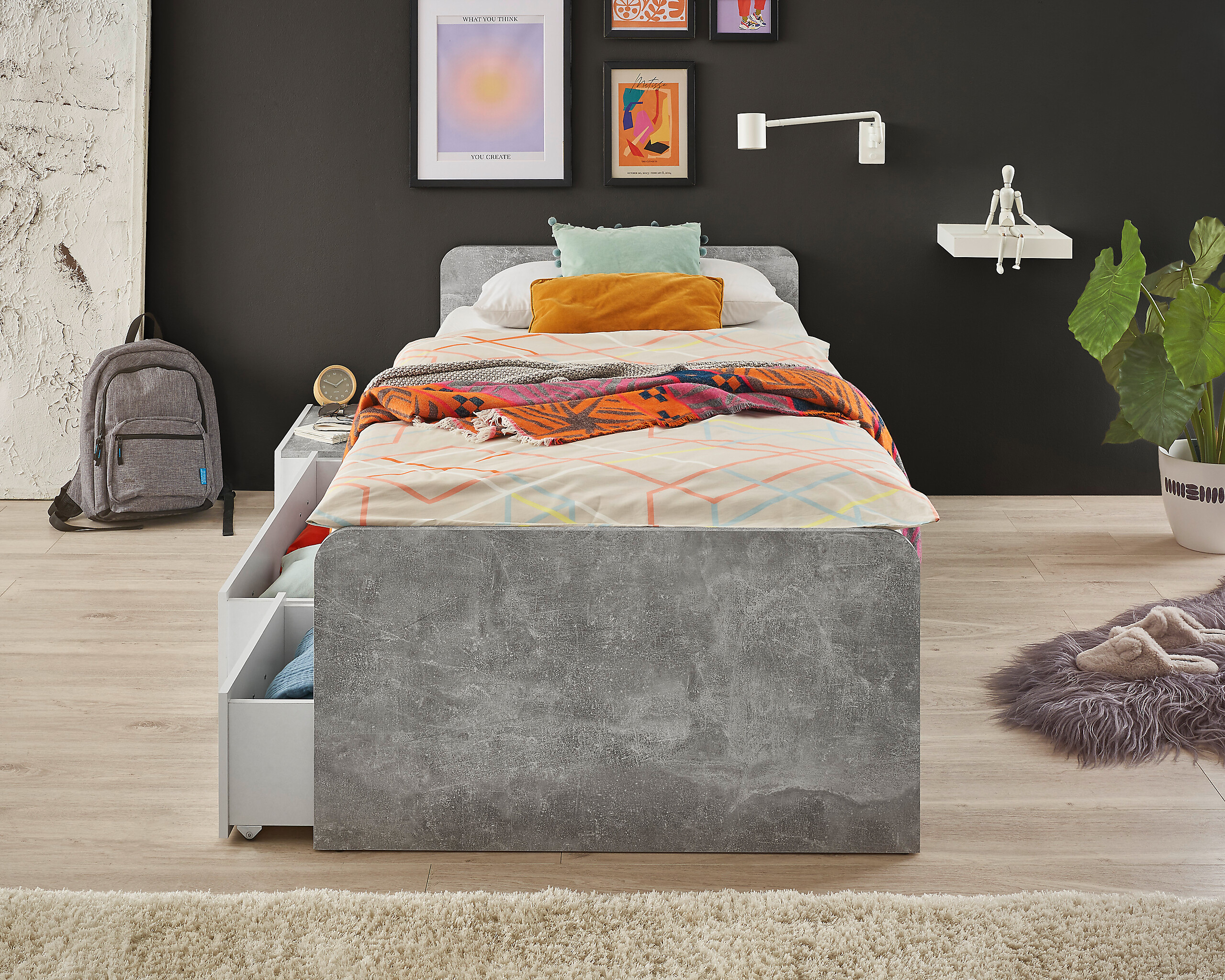 Jugendbett Matino Beton Liegefläche B/L: ca. 90x200 cm