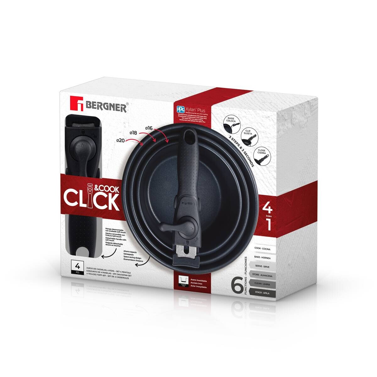 BERGNER Topfset Click & cook silber Edelstahl 4 tlg.