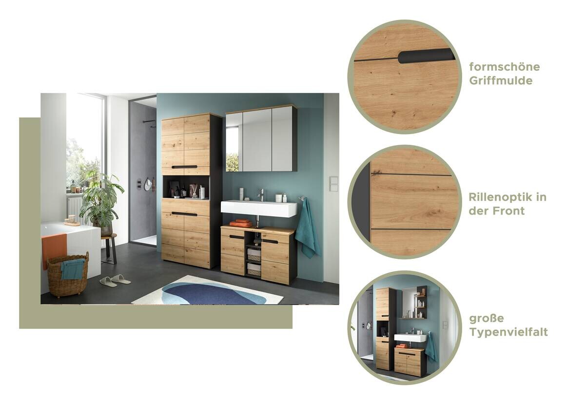 Badezimmer-Set Canu Basalt Eiche Artisan Nachbildung B/H/T: ca. 63x193x34 cm