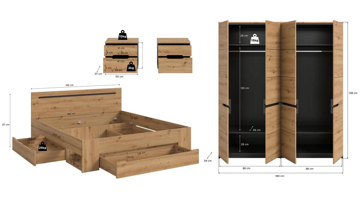 Schlafzimmer CANU, Set basaltgrau Artisan Nachbildung