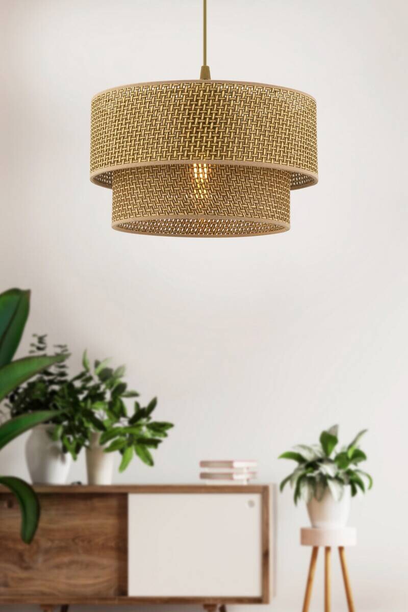 Opviq Pendelleuchte Echo beige Baumwolle B/H/T/L/D: ca. 30x65x30x30x30 cm E27 1 Brennstellen