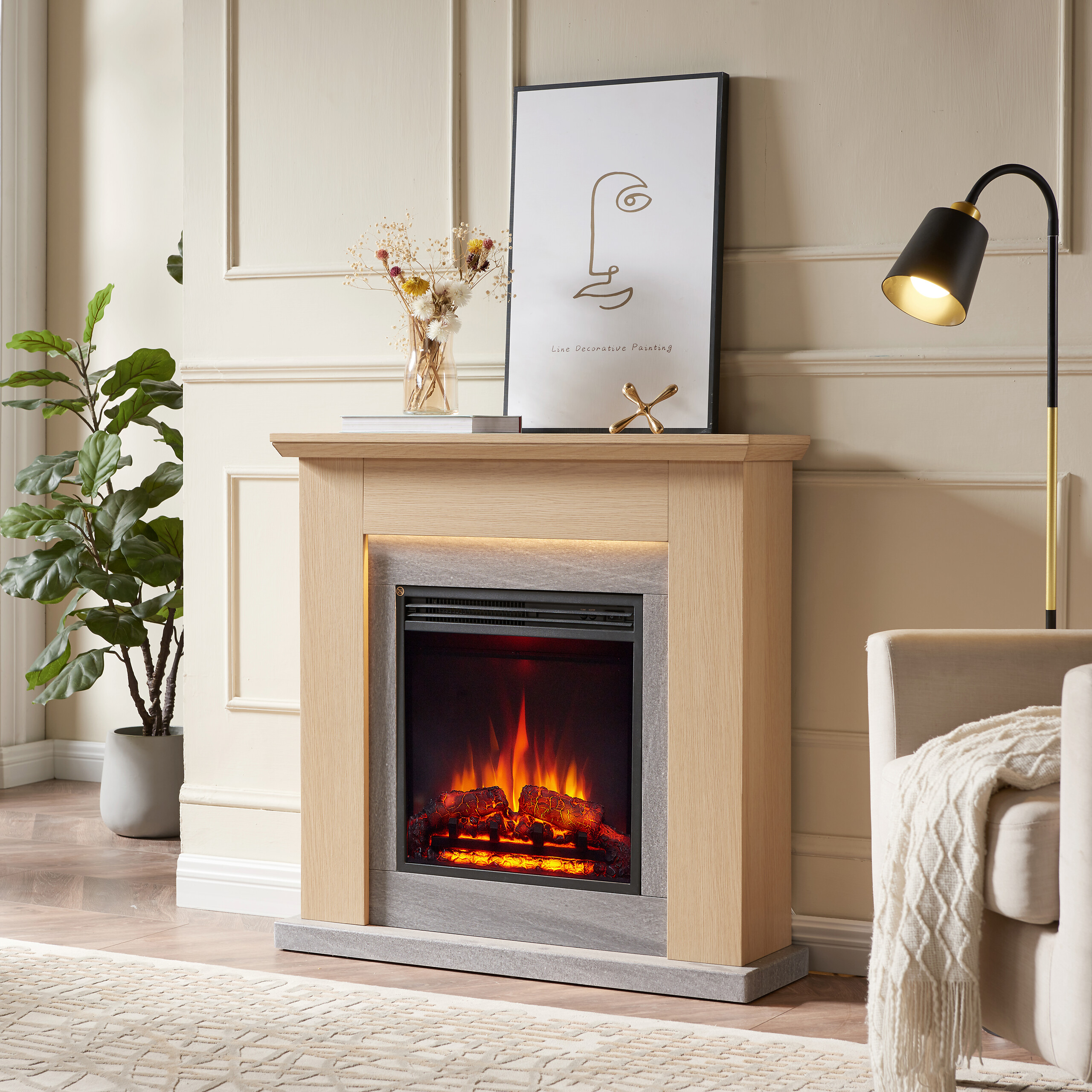 Balderia Elektrischer Kamin Elektrischer-Kamin Pandora hellbraun MDF Metall B/H/T: ca. 89x88,3x25 cm ca. 2000 W