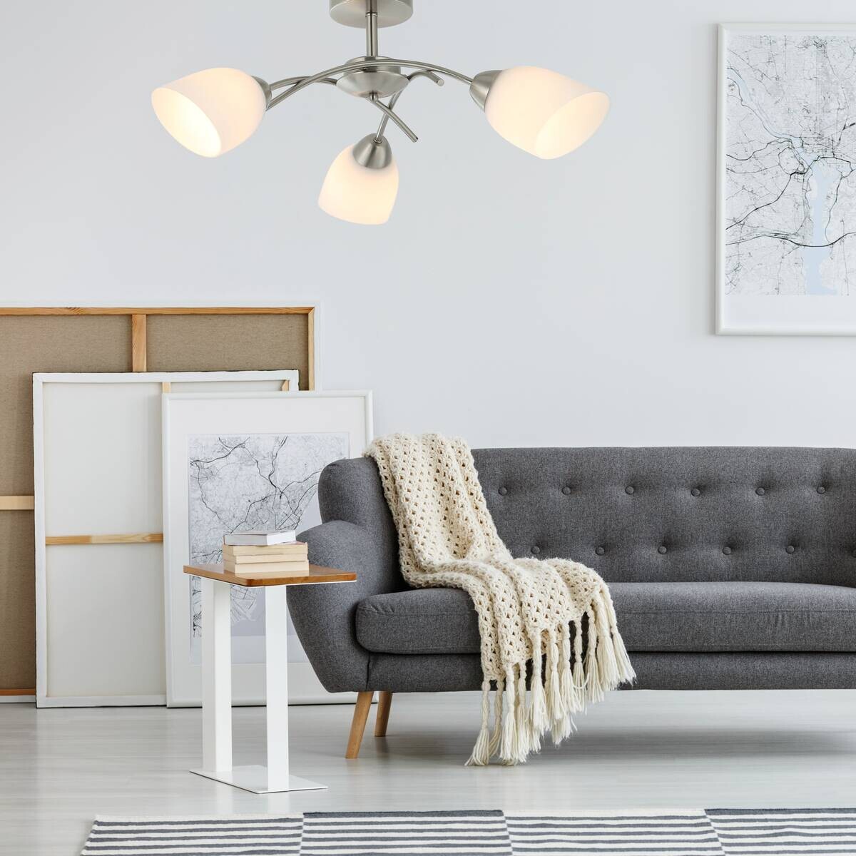 Lamkur Deckenleuchte Donna nickel Metall Glas H/L: ca. 25x51 cm E27 3 Brennstellen