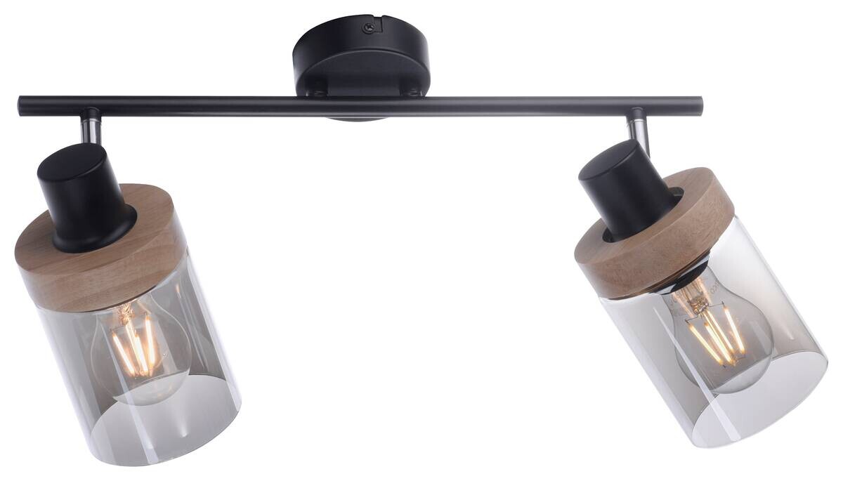 Just Light Spot Pasqual schwarz Rauch Metall Glas B/H/L: ca. 24x30x64 cm E27 2 Brennstellen