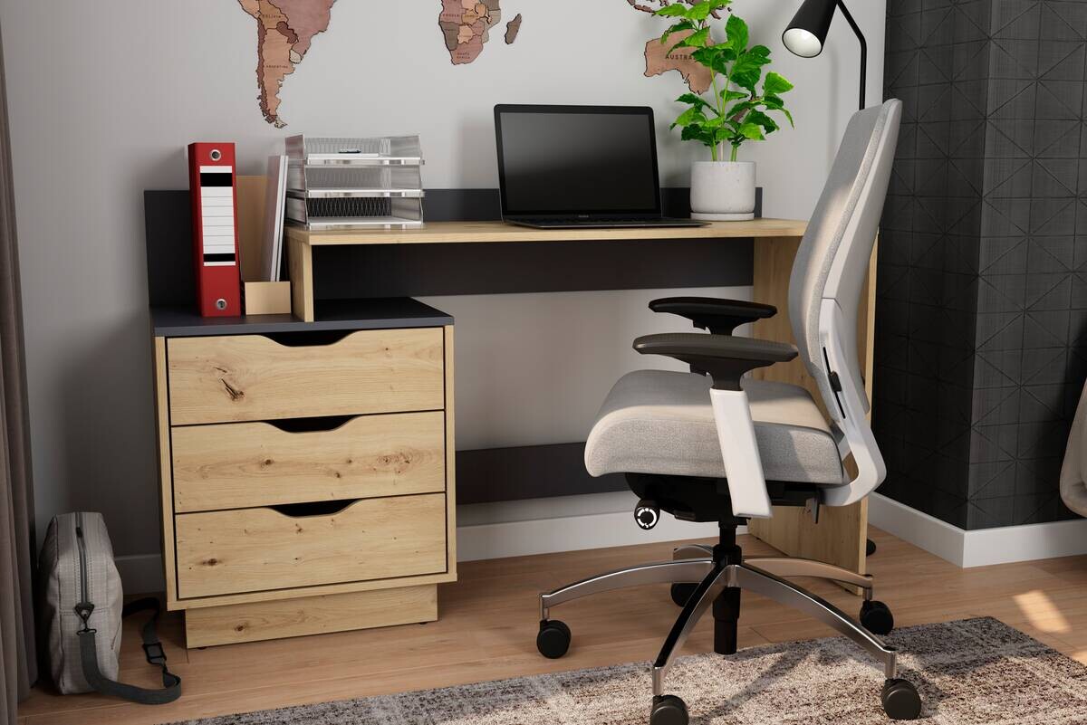 Schreibtisch BELFAST Eiche Artisan Nachbildung anthrazit B/H/T: ca. 138x83,5x51,5 cm