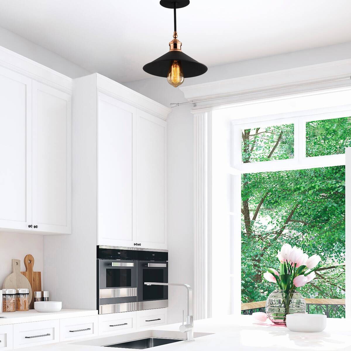 Opviq Pendelleuchte Berceste schwarz Metall B/H/T/L/D: ca. 24x31x24x24x24 cm E27 1 Brennstellen