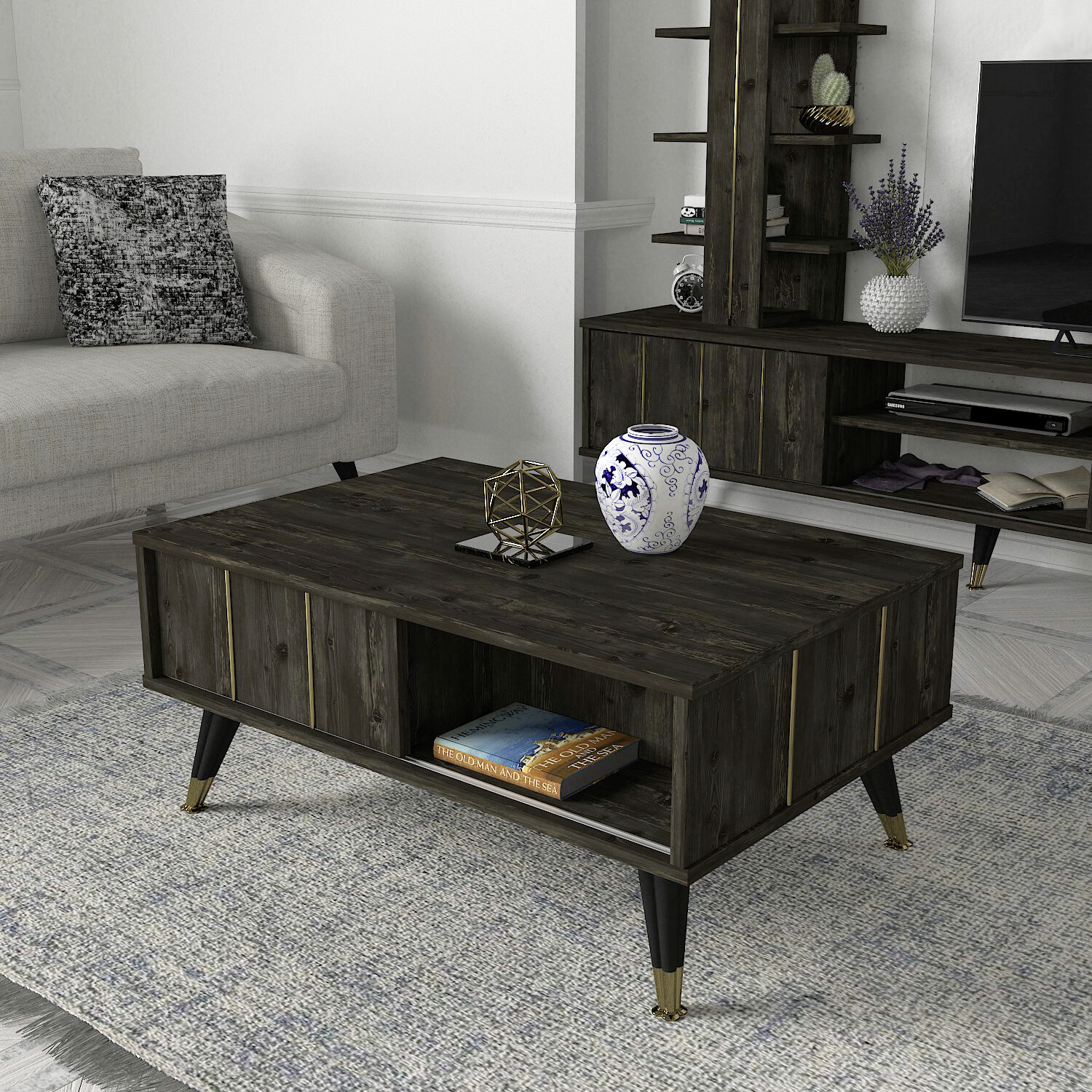 Couchtisch Nero Rebab braun dunkelgrau B/H/T: ca. 90x40x60 cm