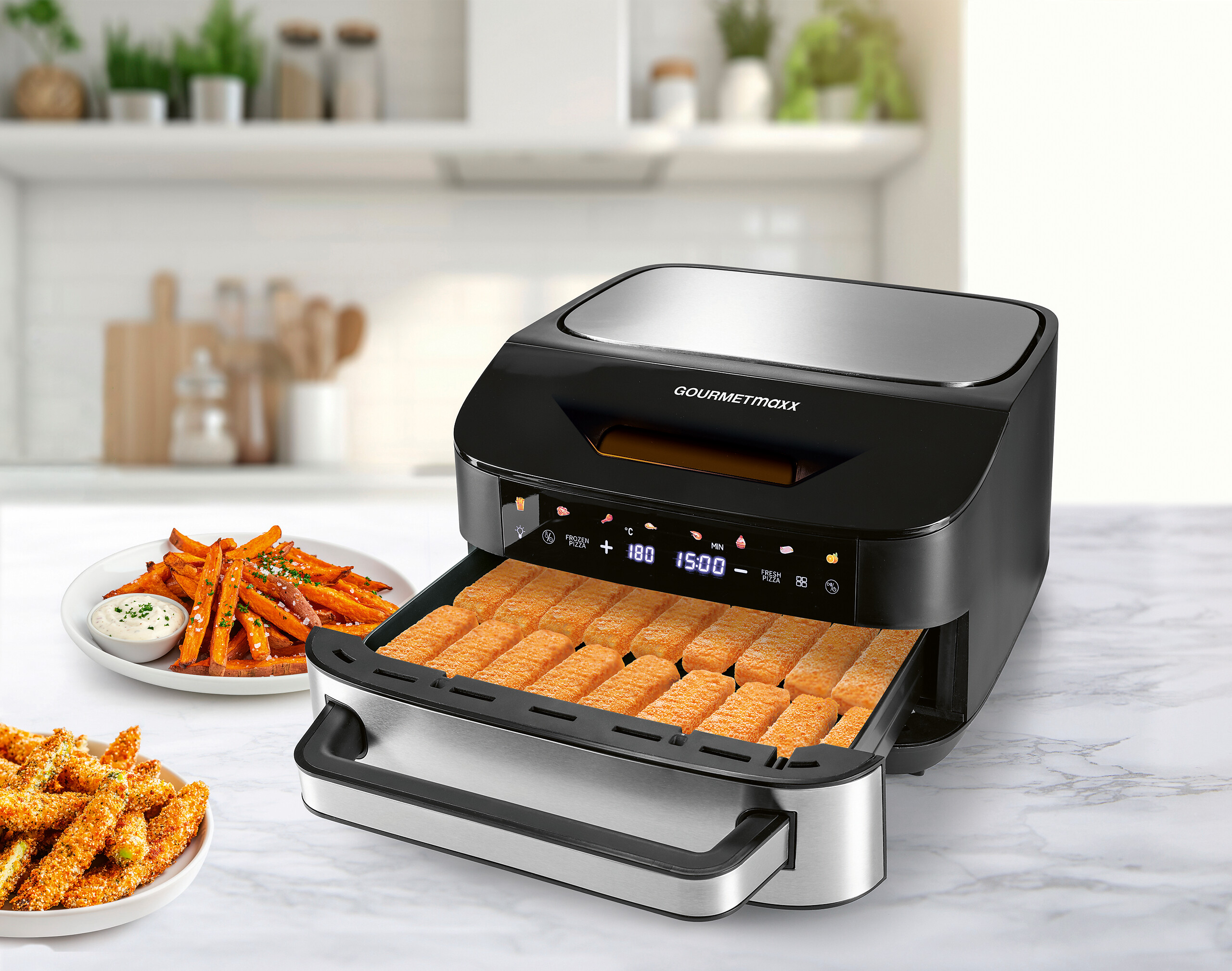 GOURMETmaxx Heißluftfritteuse XXL schwarz Edelstahl B/H/L: ca. 41x24x32,5 cm ca. 7 l