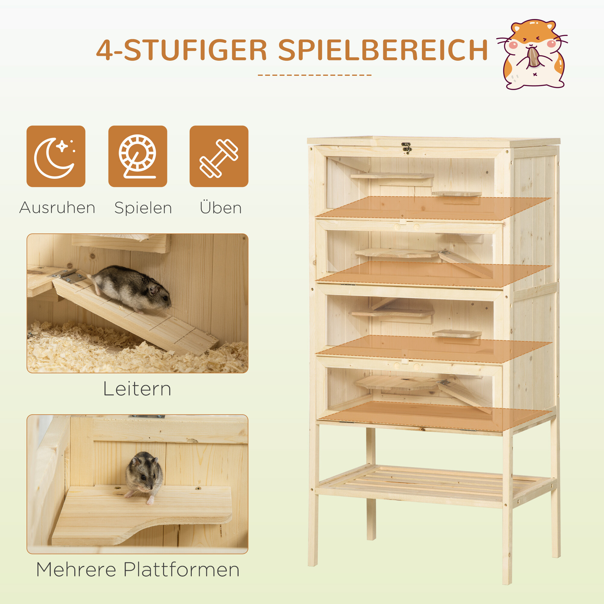 PawHut Kleintierkäfig Holzoptik Stahl B/H/L: ca. 40x120x60 cm
