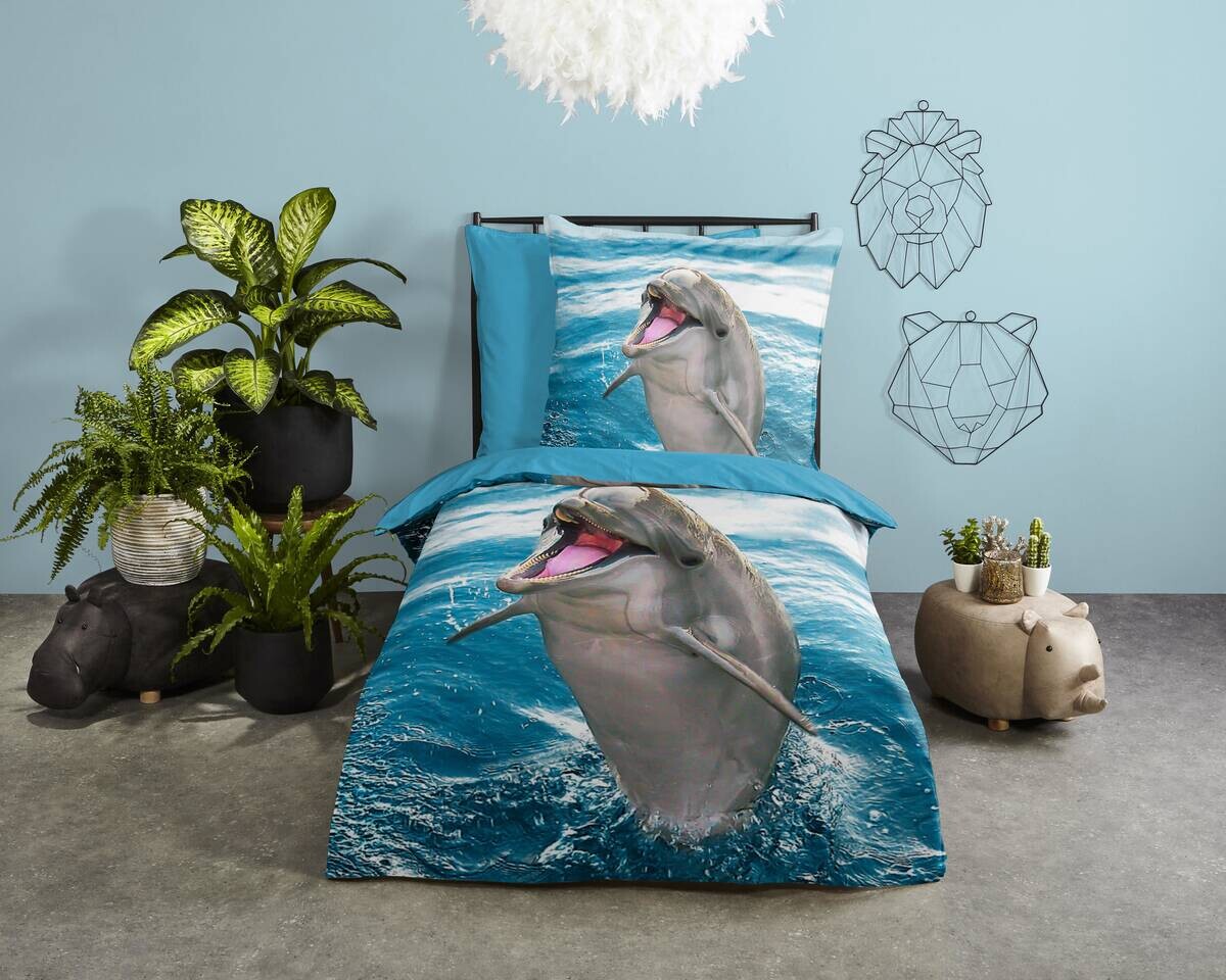 Baumwoll Bettwäsche Jump blau Baumwolle B/L: ca. 135x200 cm