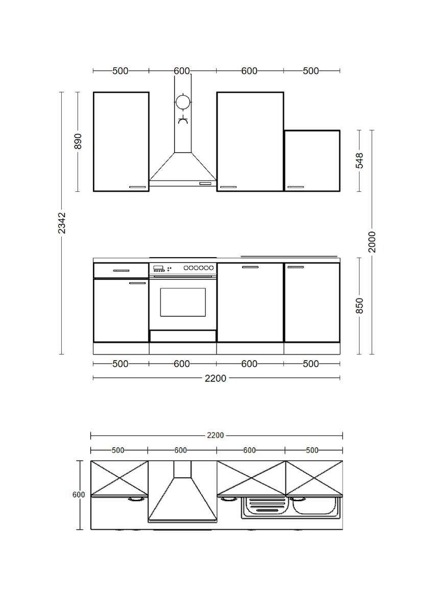 Küchenblock Avila Magnolie matt B/H/T: ca. 220x234x60 cm