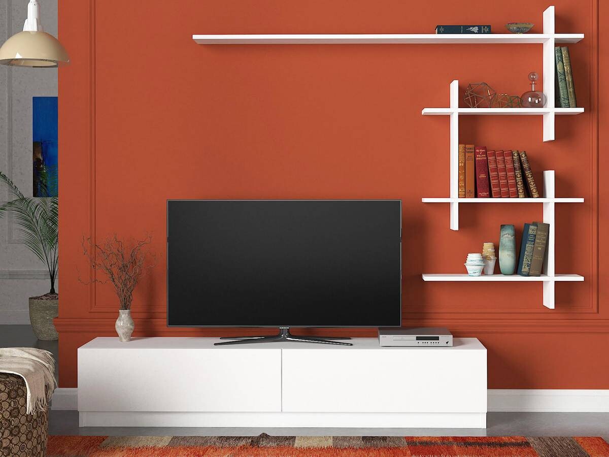 Wohnwand Ahenk weiß B/H/T: ca. 160x32,9x31,3 cm