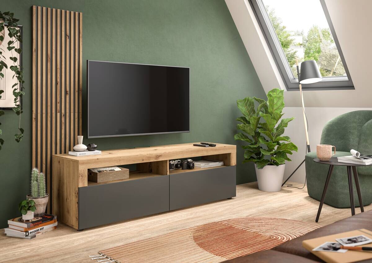 TV-Lowboard Okai anthrazit Eiche Artisan Nachbildung B/H/T: ca. 160x90x45 cm