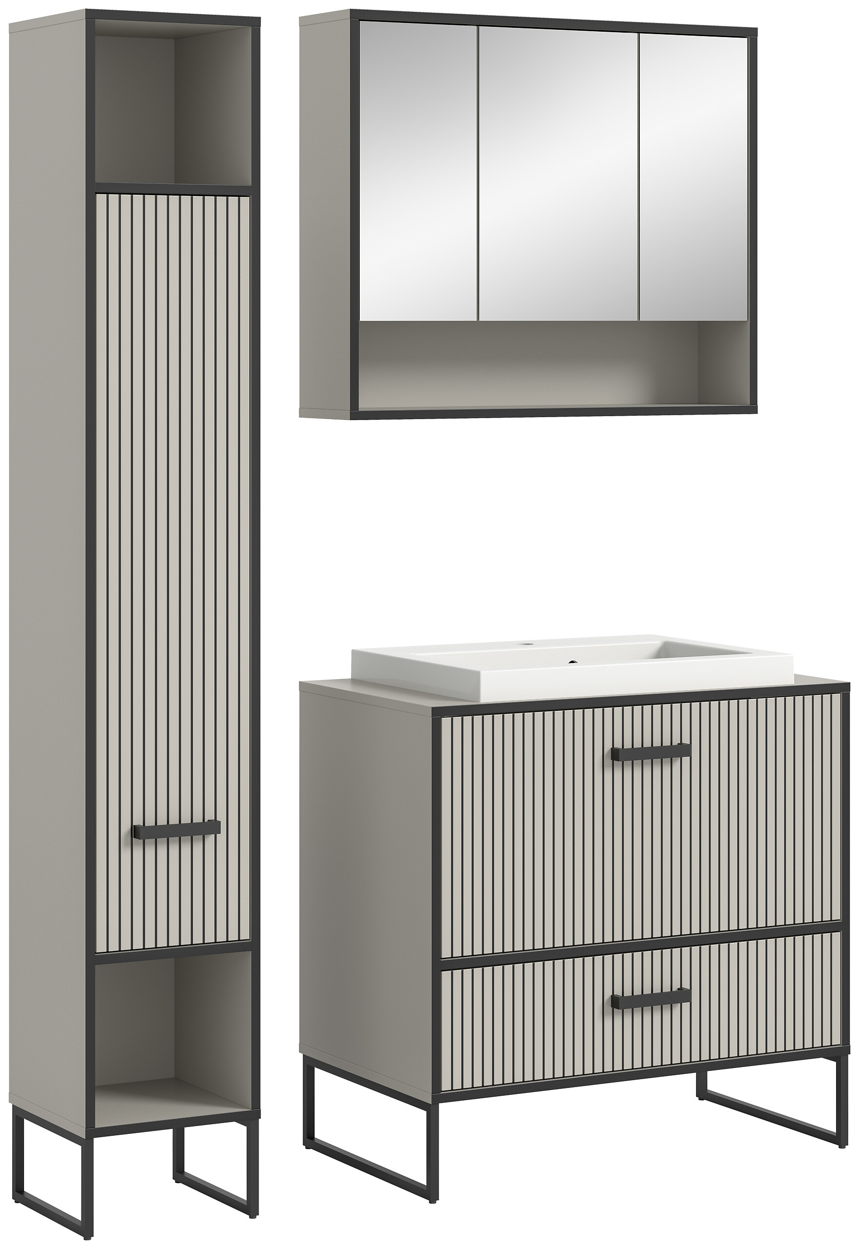 Badezimmer-Set BAGNO schwarz Kaschmirgrau Nachbildung B/H/T: ca. 125x192x48 cm