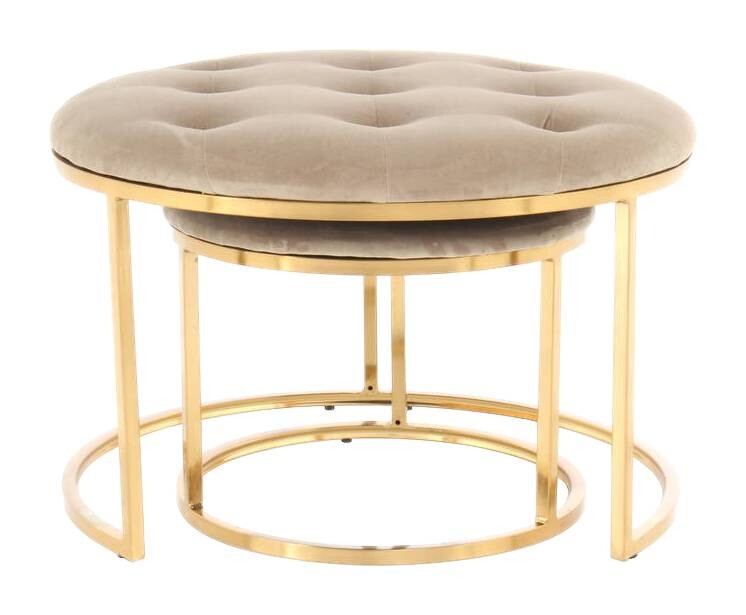 360 Living Hocker Becky 800 2er taupe gold Samt Metall H/D: ca. 41x60 cm