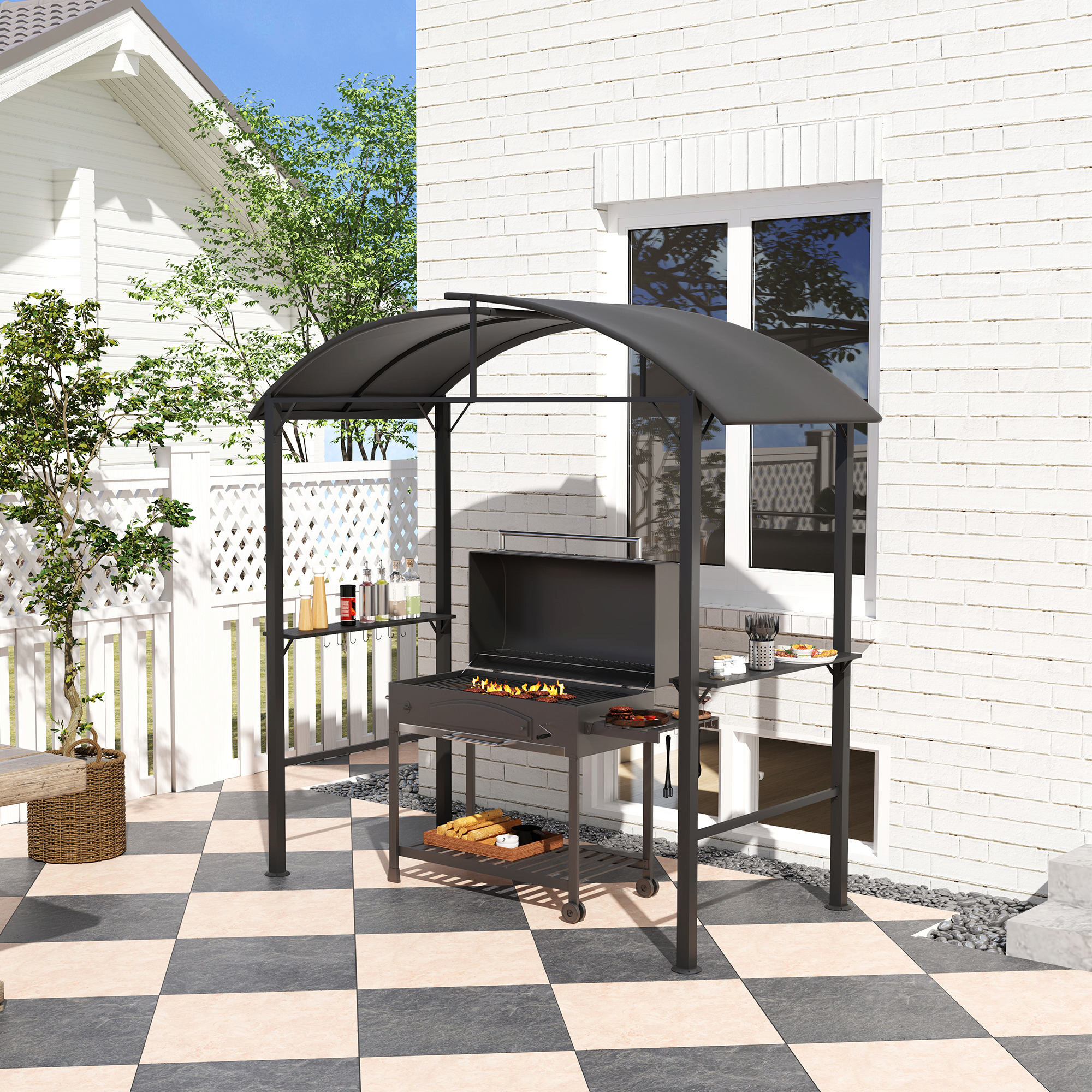 Outsunny Grillpavillon dunkelgrau Polyester B/H/L: ca. 110x235x233 cm