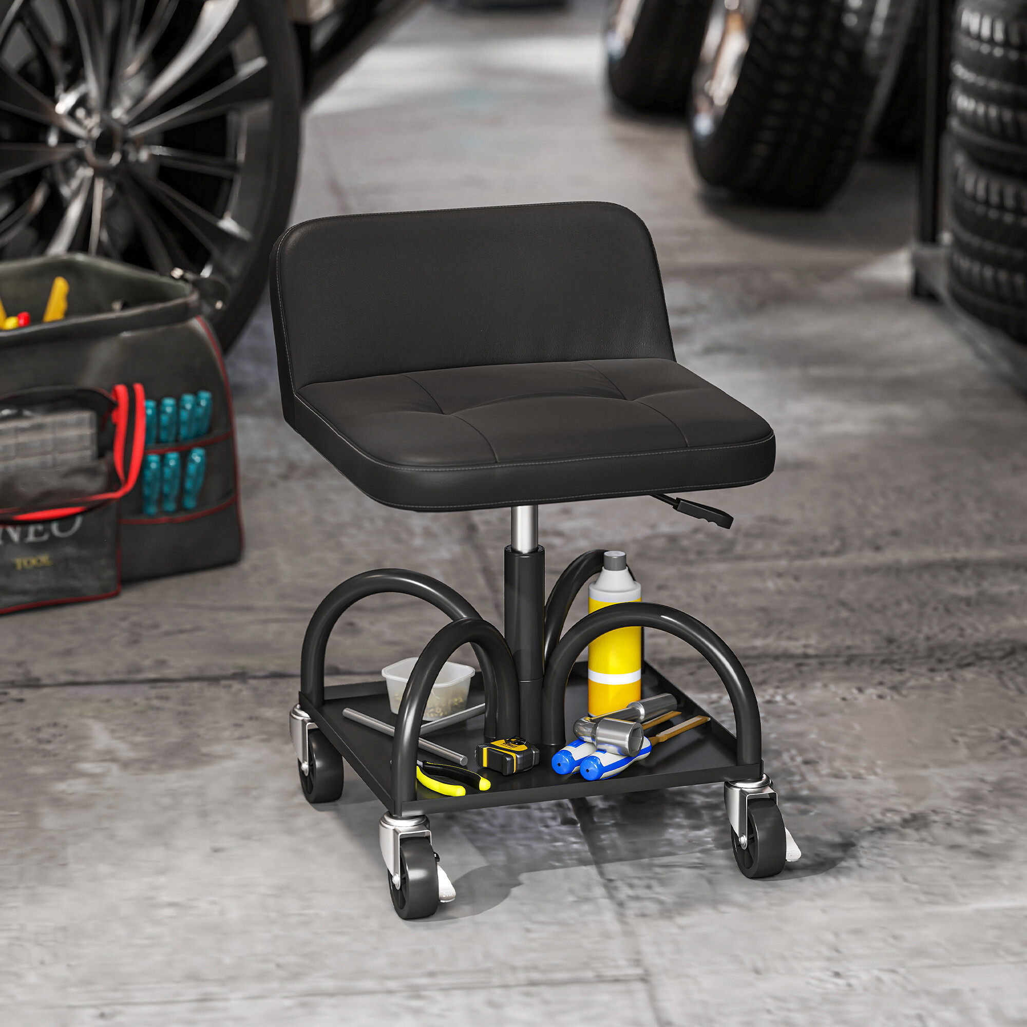 Werkstatthocker schwarz B/H/L: ca. 40,5x70,5x45,5 cm