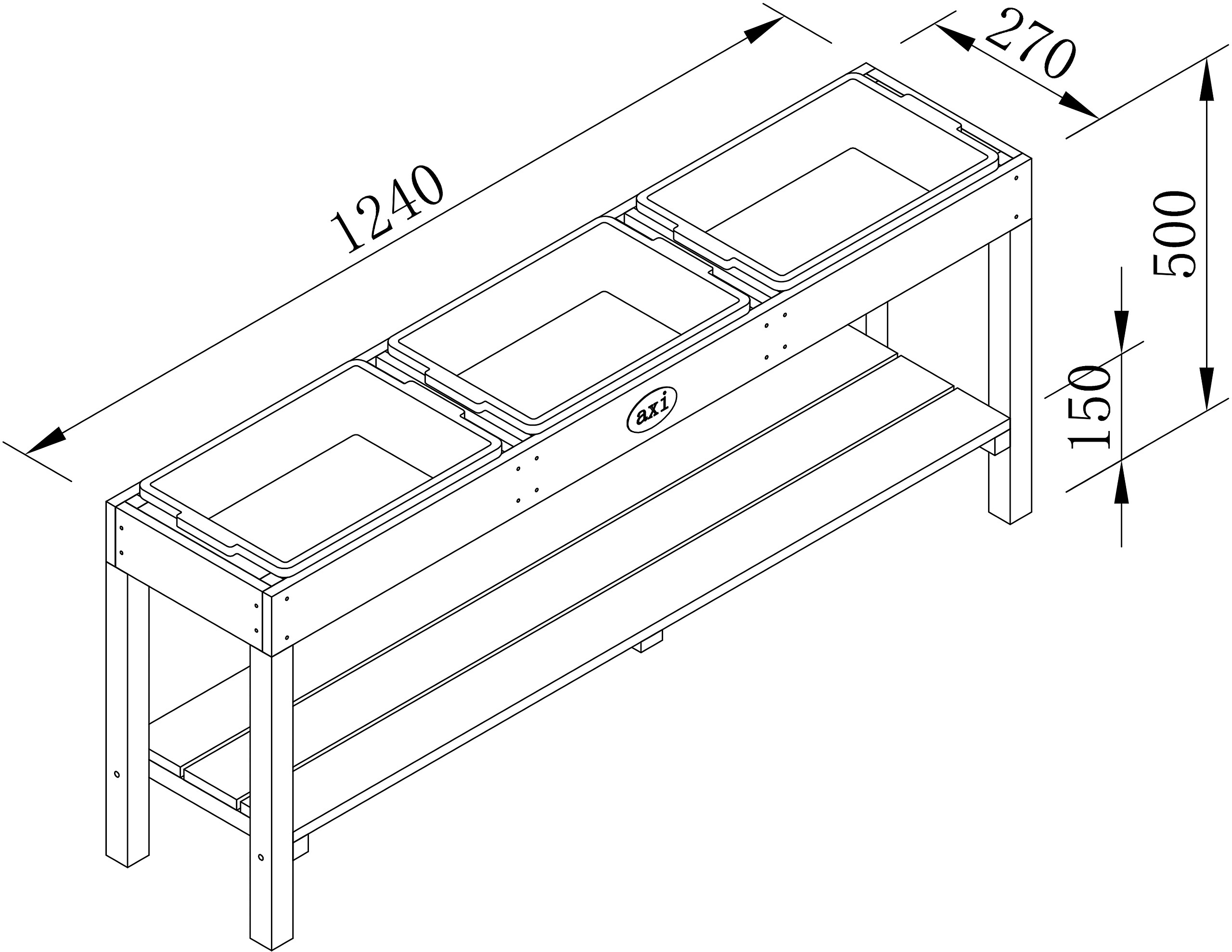 AXI Aktivitäten-Tisch braun B/H/L: ca. 124x50x27 cm