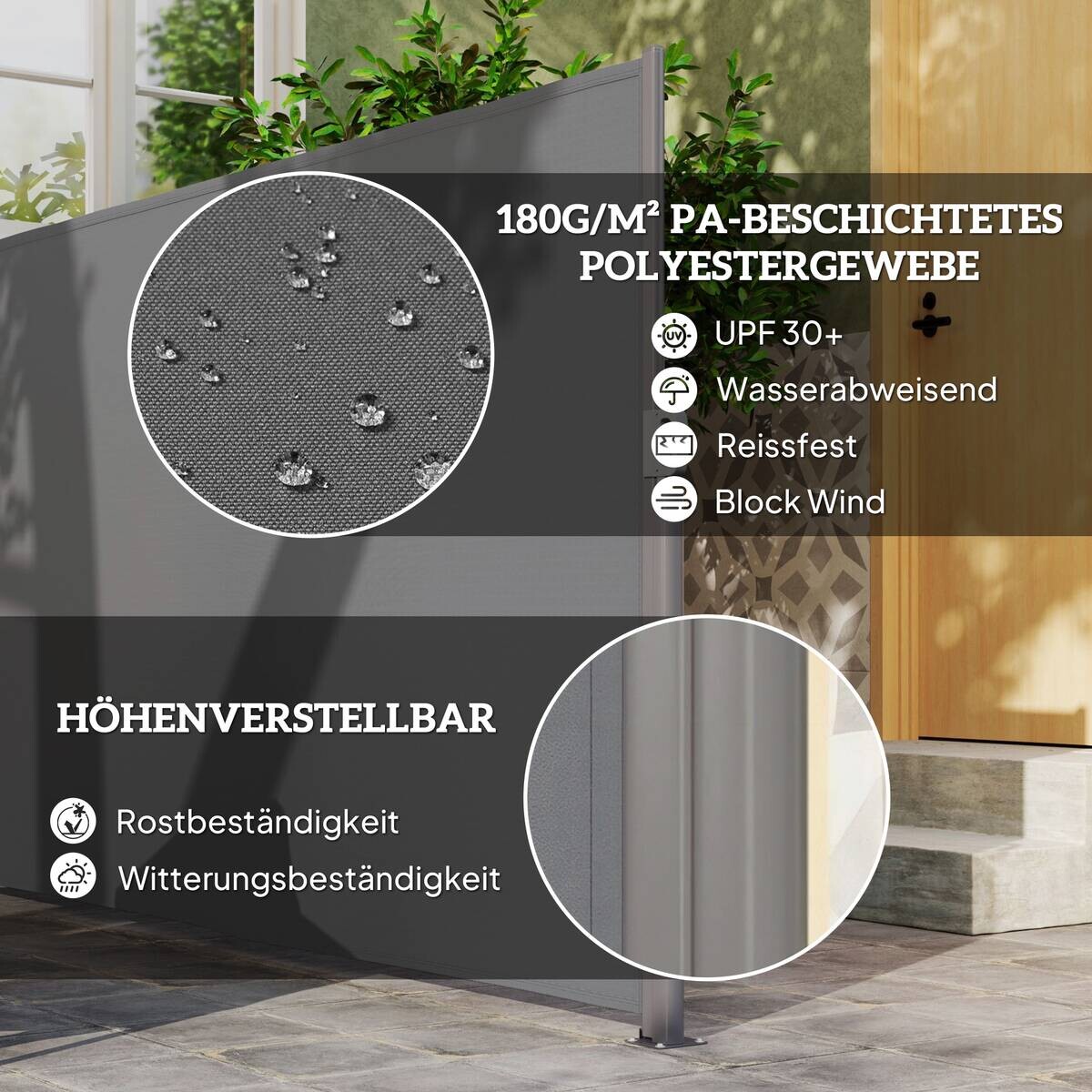 Outsunny Seitenmarkise dunkelgrau Aluminium B/H/L: ca. 1x180x300 cm