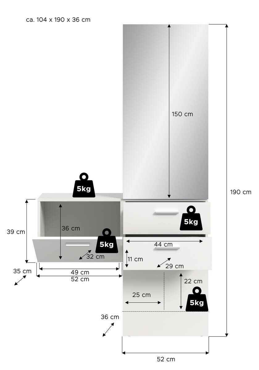 Garderobe VAGA weiß B/H/T: ca. 104x190x36 cm