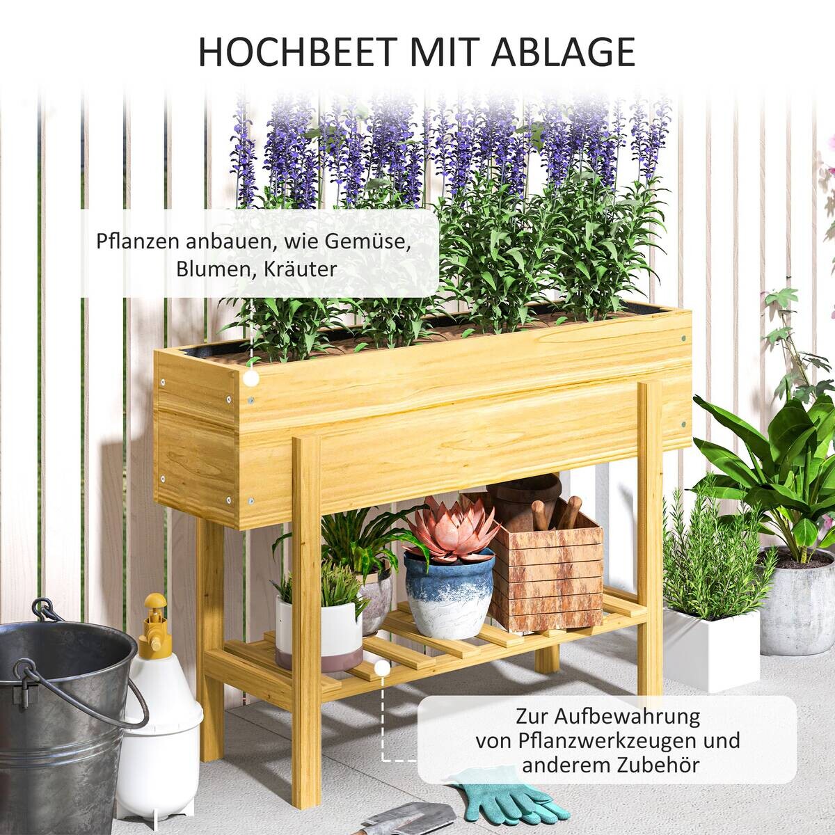 Outsunny Hochbeet natur B/H/L: ca. 30x70,5x100 cm