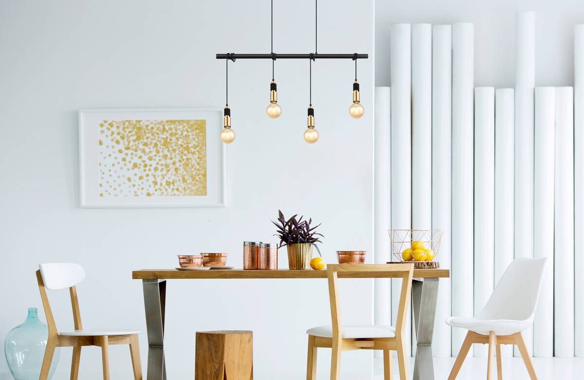 GLOBO Pendelleuchte schwarz messing Metall B/H/T: ca. 6x120x100 cm E27 4 Brennstellen