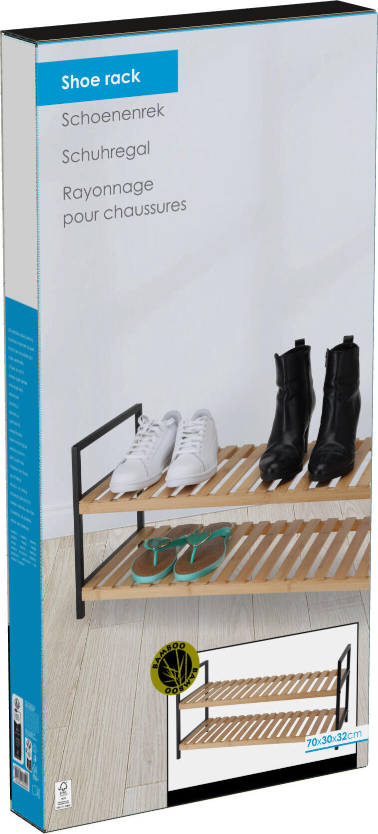 Schuhregal schwarz Bambus B/H/L: ca. 69,5x33x5,8 cm