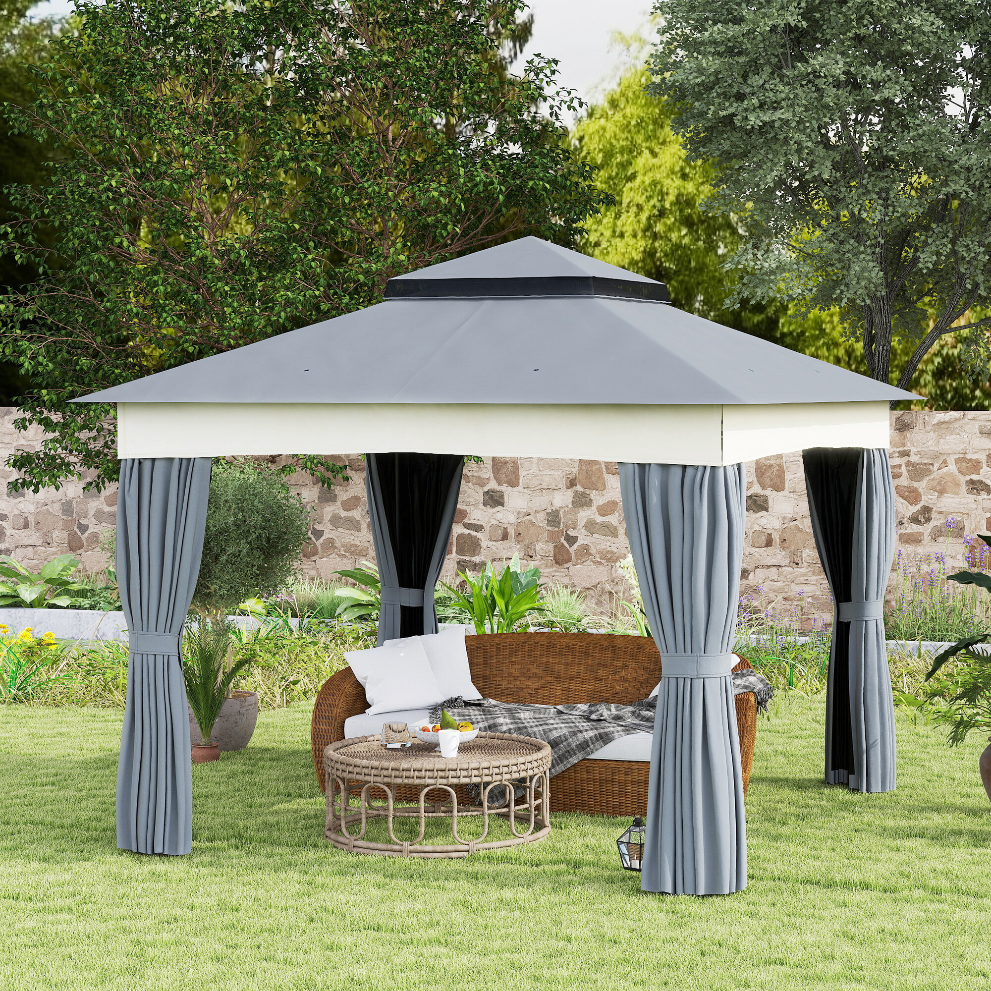 Outsunny Pavillon dunkelgrau Polyester B/H/L: ca. 306x269x306 cm