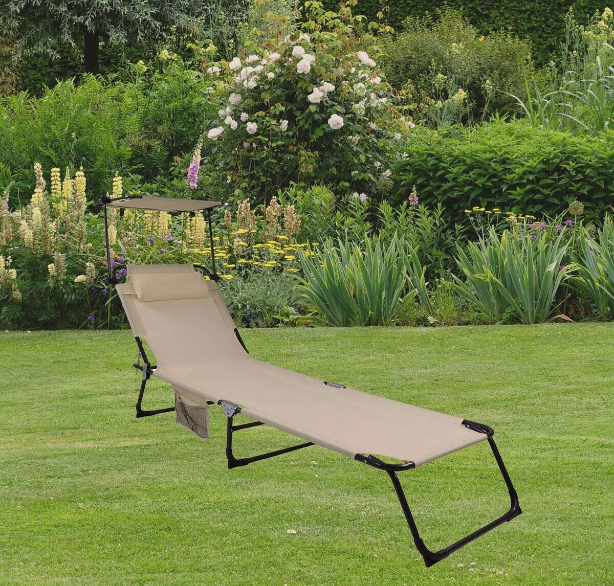 VCM Sonnenliege Bindox creme Textilene B/H/L: ca. 55x24x185 cm