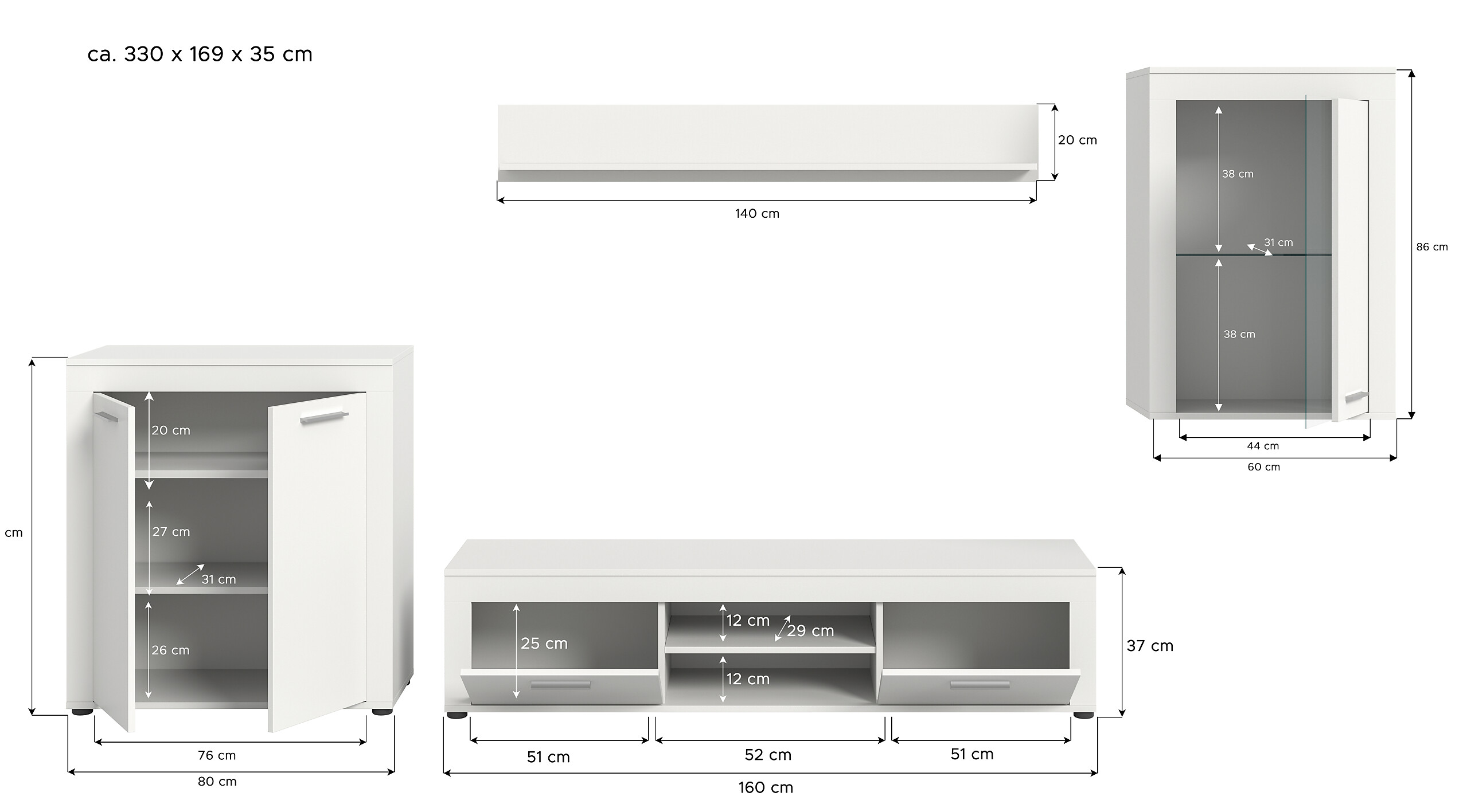 Wohnwand Jam weiß B/H/T: ca. 169x330x35 cm