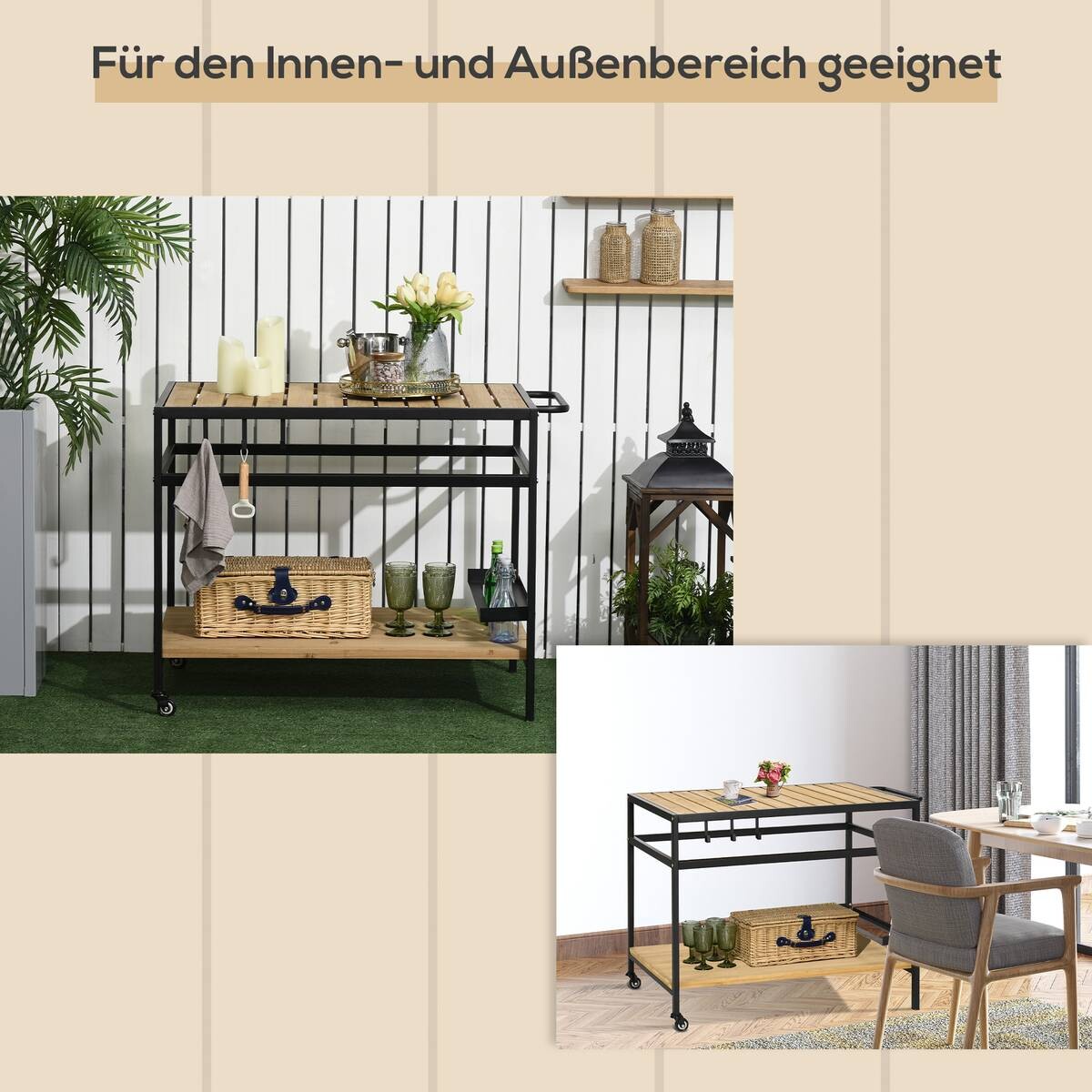 Outsunny Servierwagen natur Stahl B/H/L: ca. 65x80x107 cm