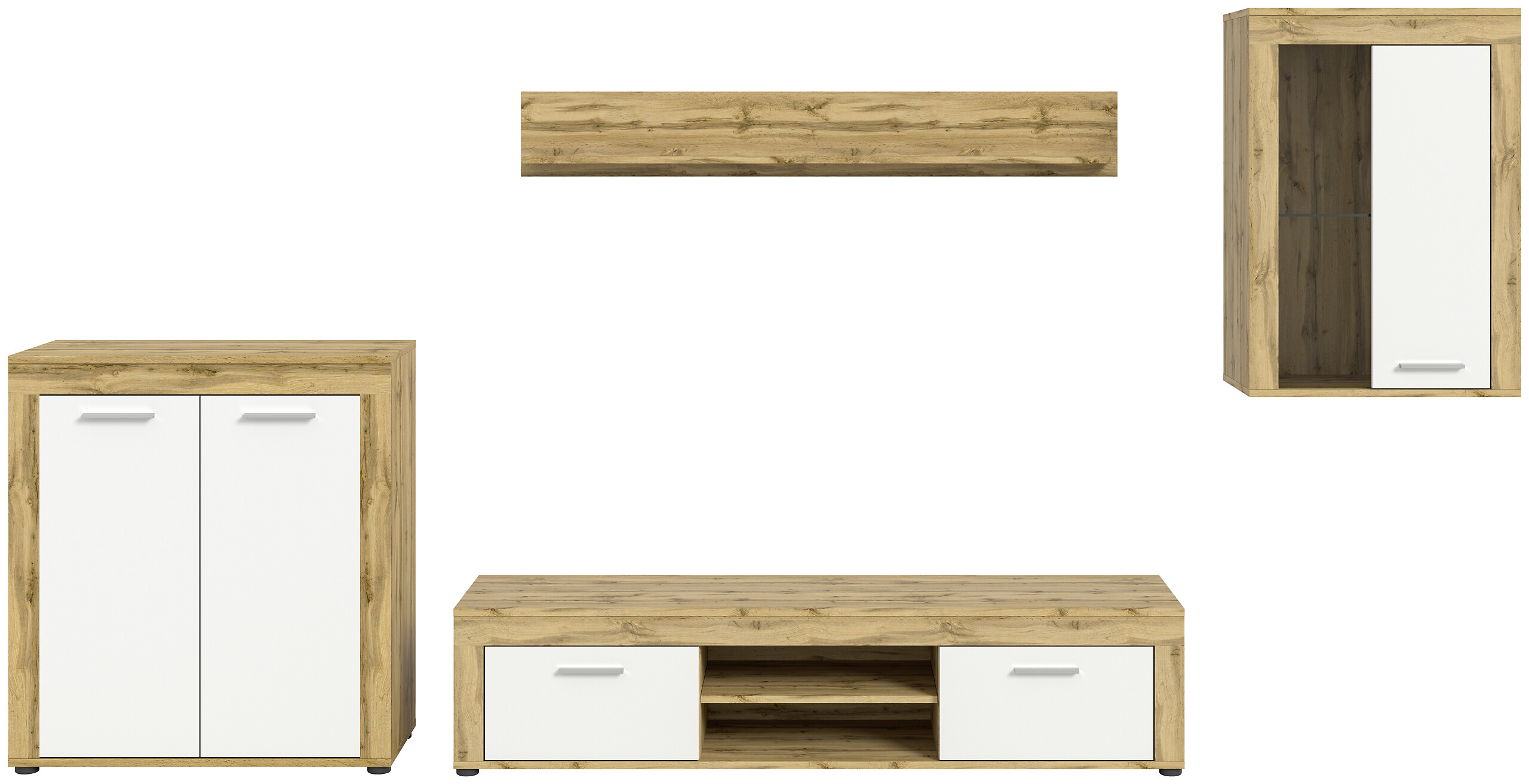 Wohnwand Jam Eiche Wotan Nachbildung weiß B/H/T: ca. 330x169x35 cm