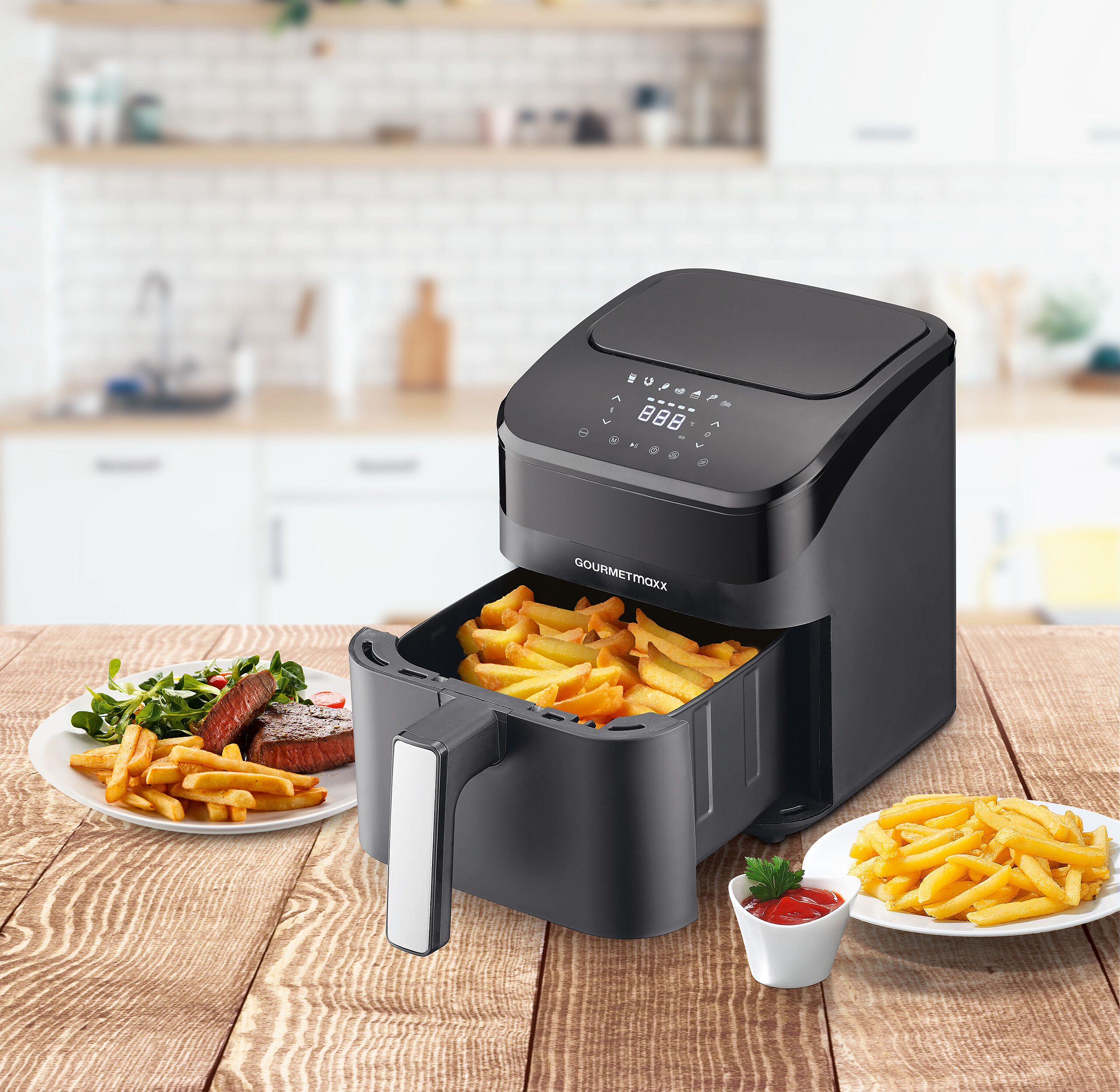 GOURMETmaxx Heißluftfritteuse schwarz Metall B/H/L: ca. 24x28,6x34,9 cm ca. 4 l