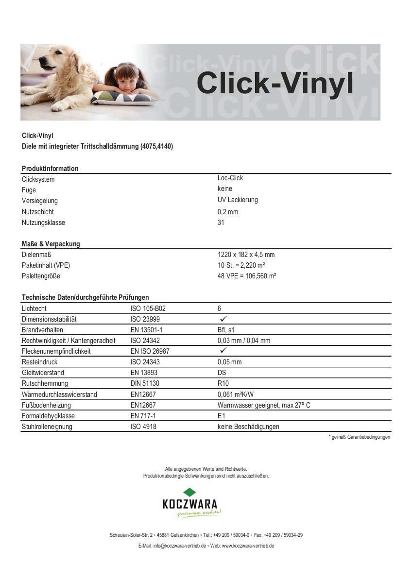 Click-Vinylboden Nikosia ca. 2,22 m² im Paket B/L: ca. 18,2x122 cm pro Paket