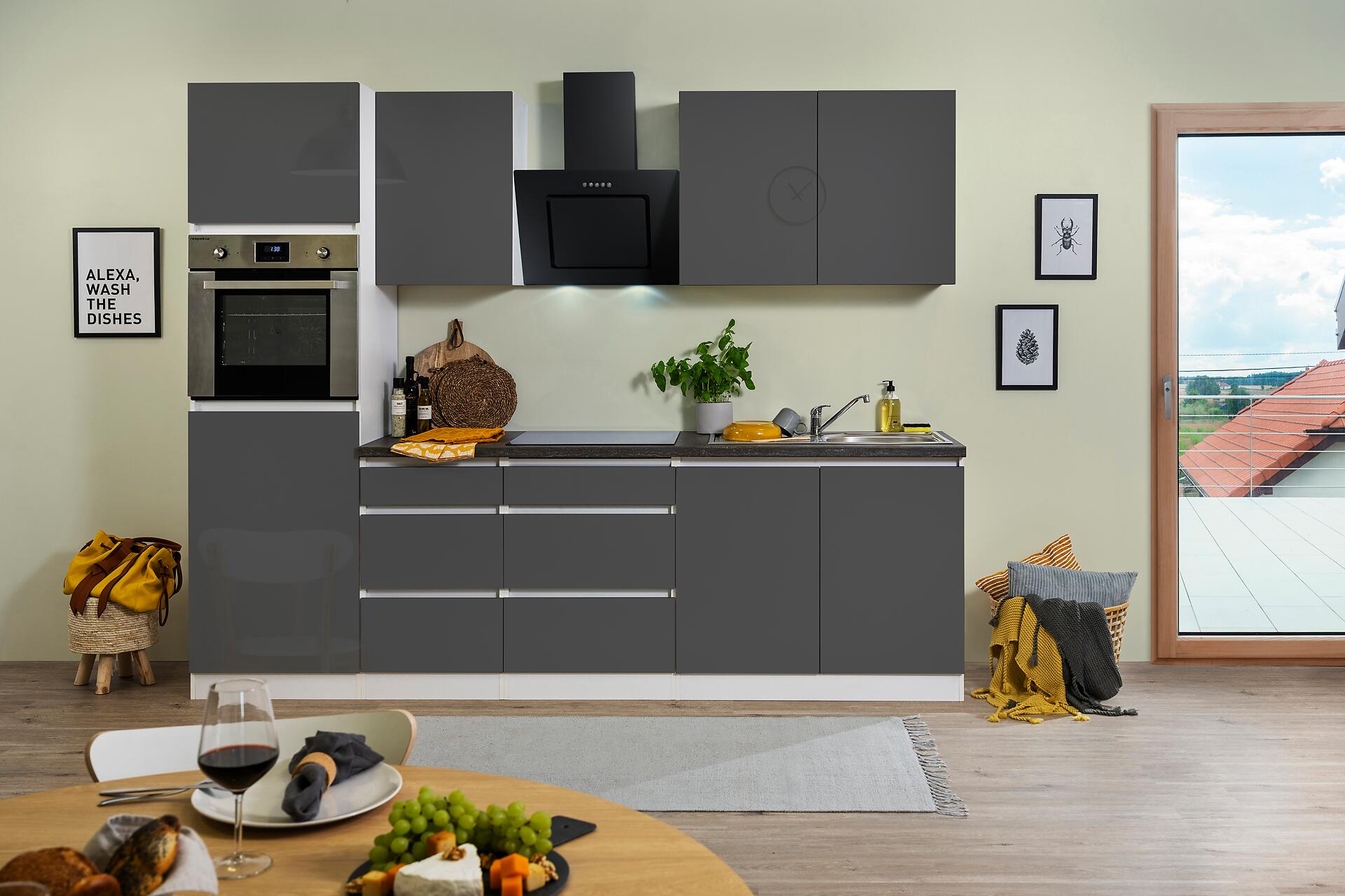 Respekta Küchenblock Premium grau Hochglanz B/H/T: ca. 270x220,5x60 cm