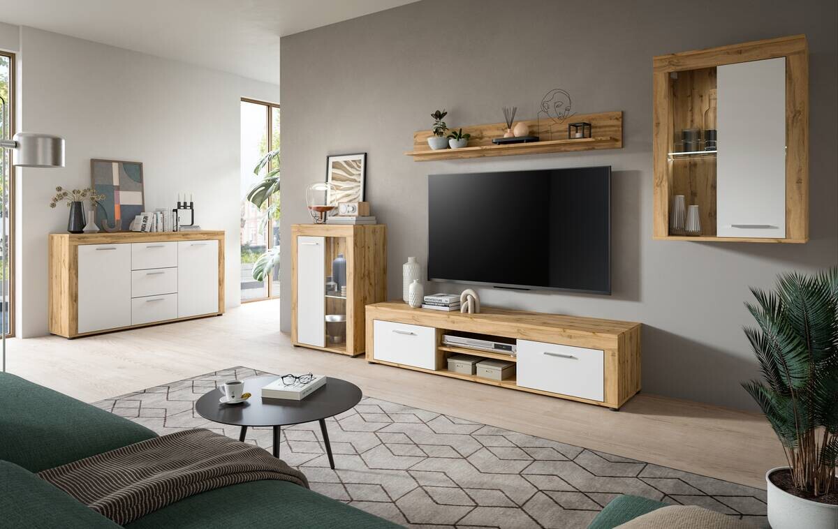 Vitrine Jam Eiche Wotan Nachbildung weiß B/H/T: ca. 60x86x35 cm