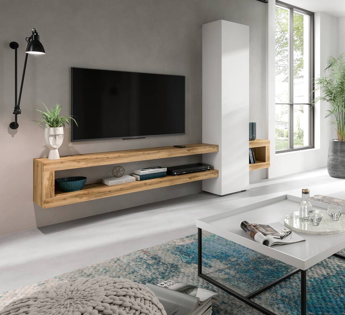 Wohnwand Samba weiß Eiche Wotan Nachbildung B/H/T: ca. 240x190x35 cm