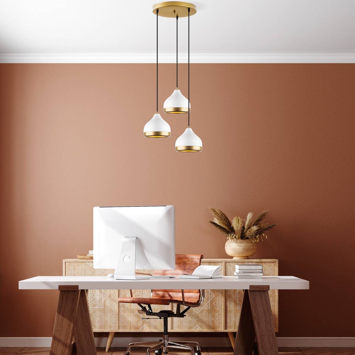 Opviq Pendelleuchte Yldo weiß B/H/T/L: ca. 37x111x17x37 cm E27 3 Brennstellen