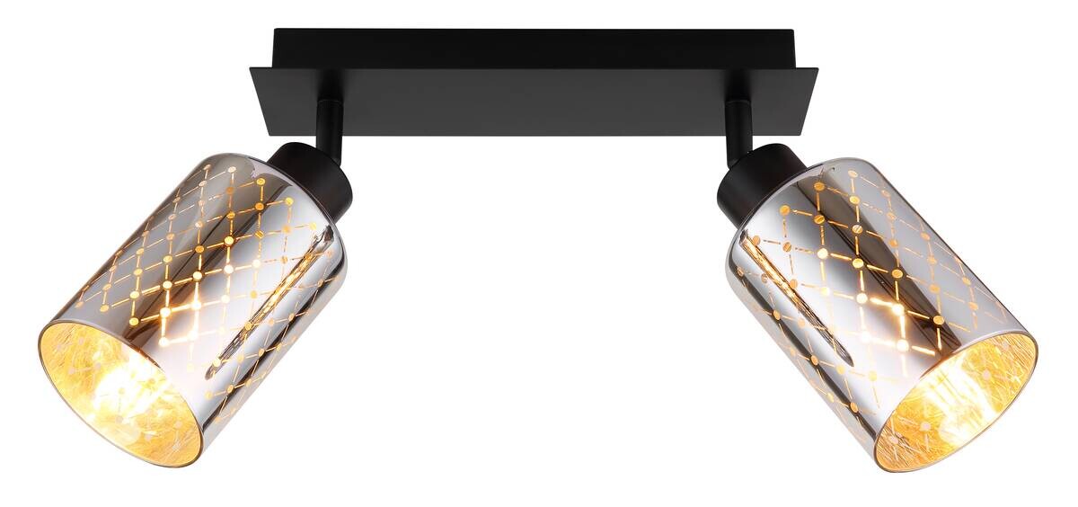 GLOBO Strahler mattschwarz klar Chrom Glas Metall B/H/L: ca. 9x22x46 cm E27 2 Brennstellen