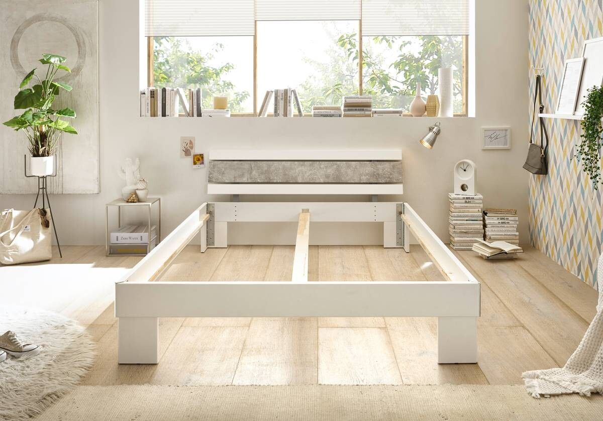 Futonbett Lyon weiß Beton Optik Liegefläche B/L: ca. 140x200 cm