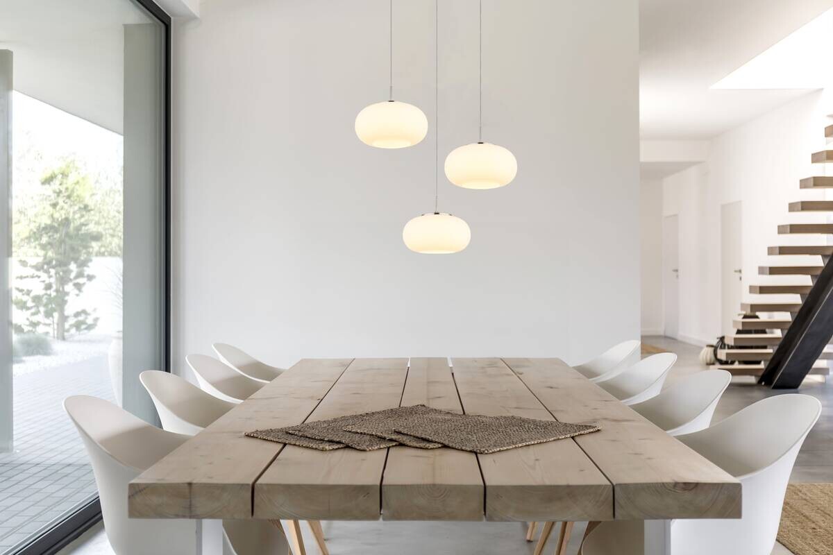 GLOBO LED-Pendelleuchte nickel matt transparent Opal Glas Metall H/D: ca. 150x49 cm 1.0 Brennstellen