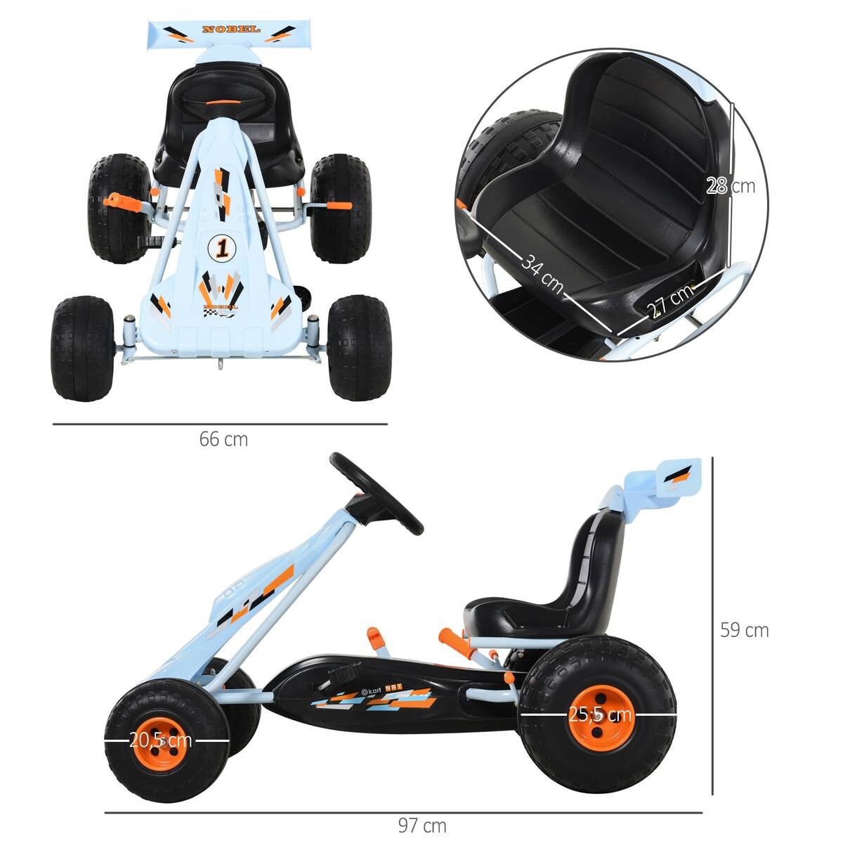 HOMCOM Kinder-Go-Kart hellblau B/H/L: ca. 66x59x97 cm