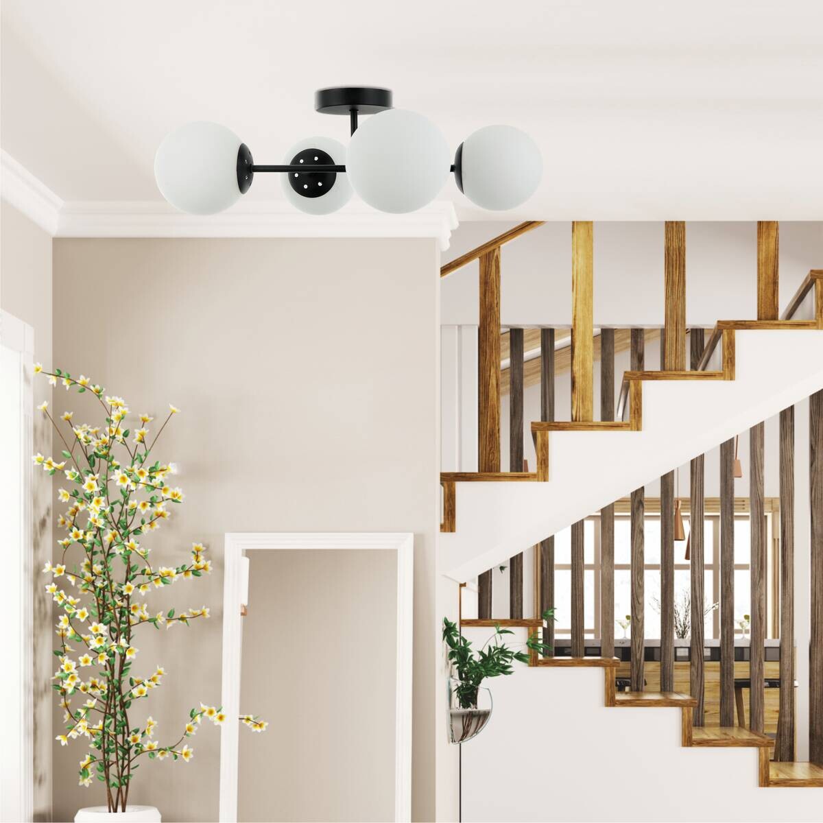 Lamkur Deckenleuchte Maddie schwarz Glas Stahl B/H/L: ca. 19x44x61 cm E14 4 Brennstellen