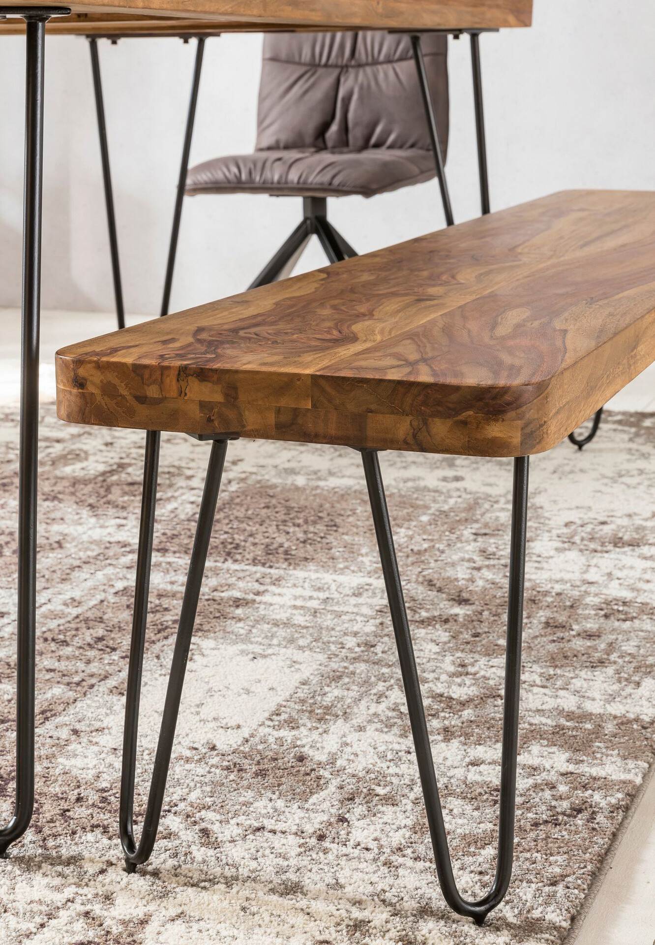 Wohnling Sitzbank natur schwarz Echtholz Metall B/H/T: ca. 160x46x40 cm