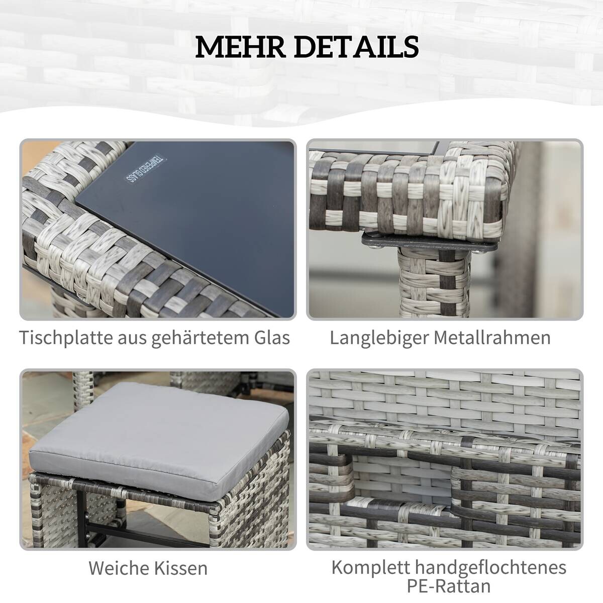 Outsunny Sitzgruppe grau Glas B/H/L: ca. 60x120x72 cm