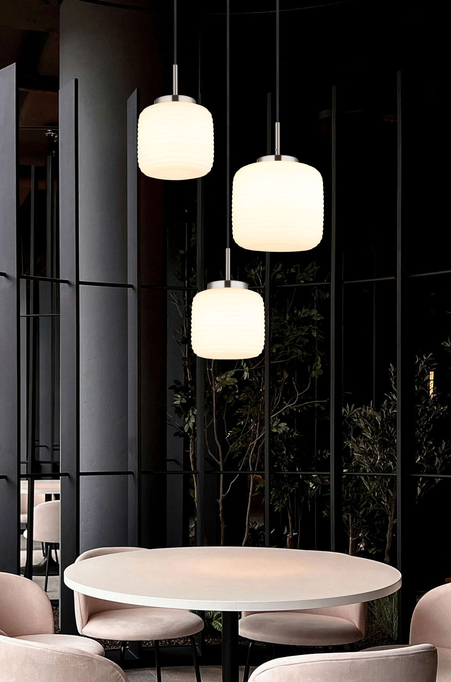 GLOBO Pendelleuchte Opal schwarz nickel matt Glas Metall H/D: ca. 130x52,5 cm 3.0 Brennstellen