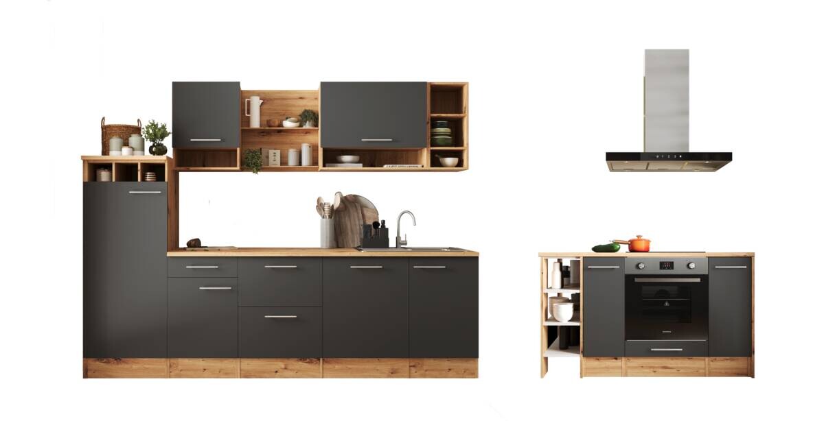 Respekta Küchenblock Hilde grau matt B/H/T: ca. 280x205x60 cm